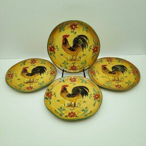Maxcera Honey Rooster Salad Plates Floral Rooster Luncheon Plates